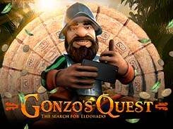 Machine à sous Gonzo’s Quest avec des blocs de pierre et un conquistador en quête d’or