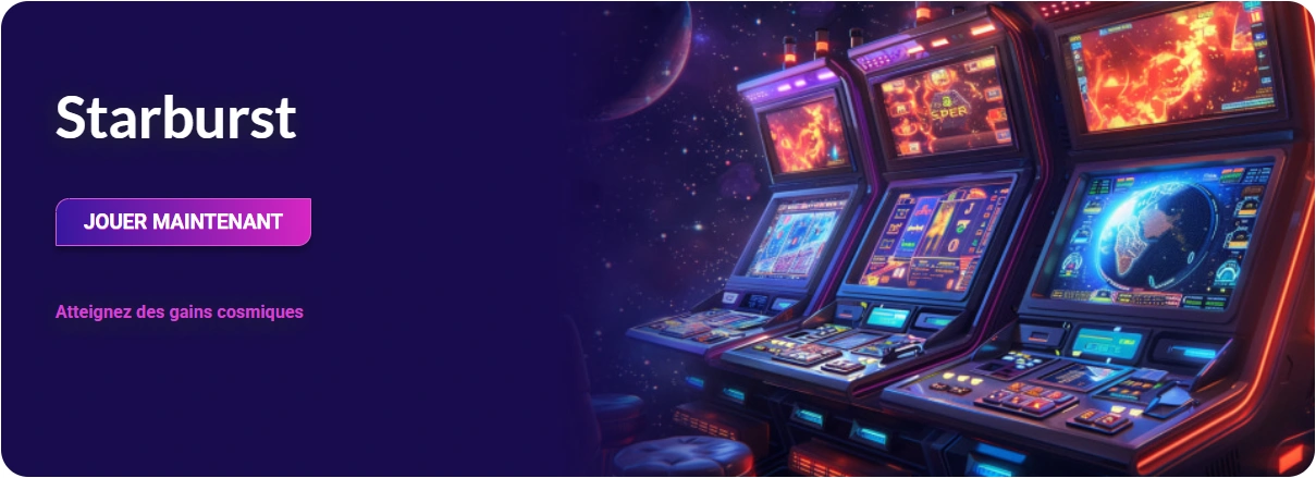 Machine à sous Starburst avec joyaux colorés et ambiance cosmique, disponible sur Europe Fortune Casino