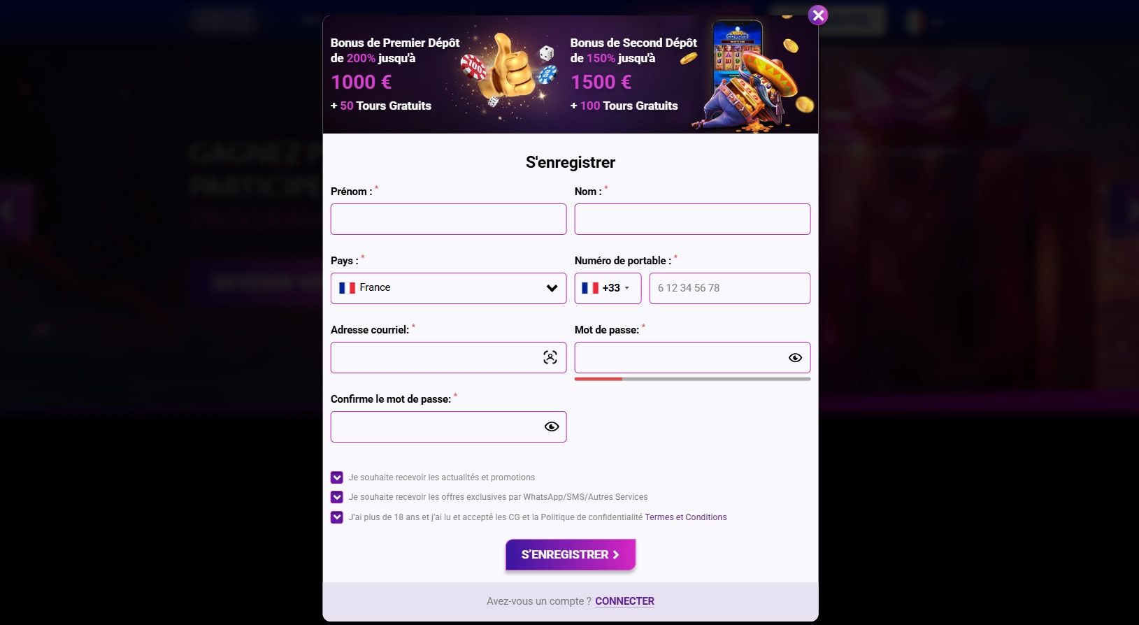 Fonctionnalités d'inscription Europe Fortune Casino.